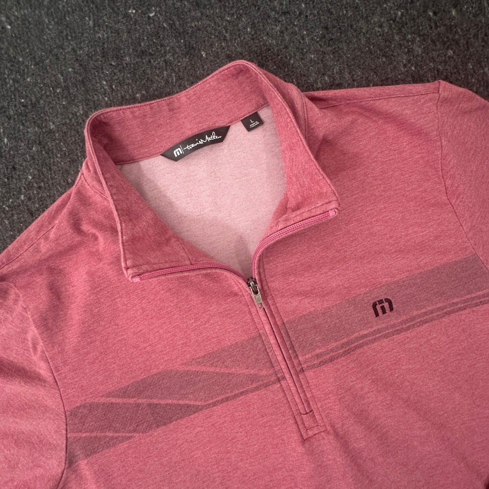 Travis Mathew Pullover Men Large Red Heathered Quarter Zip Stripe Graphic Golf